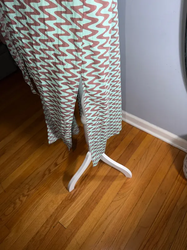 Zara 100% Cotton Mint Green & Black Chevron Tie-Front Long Shirt - Image 8