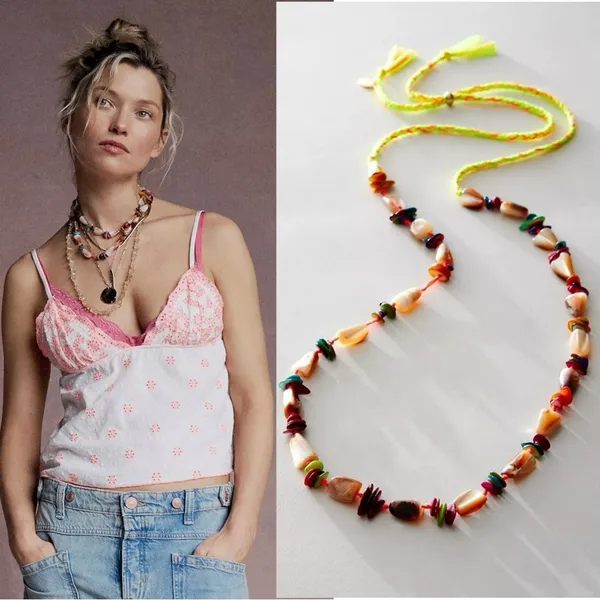 Free People Ariana Ost At The Market Necklace Pink NWT Belly Chain Shells Beach - Image 6