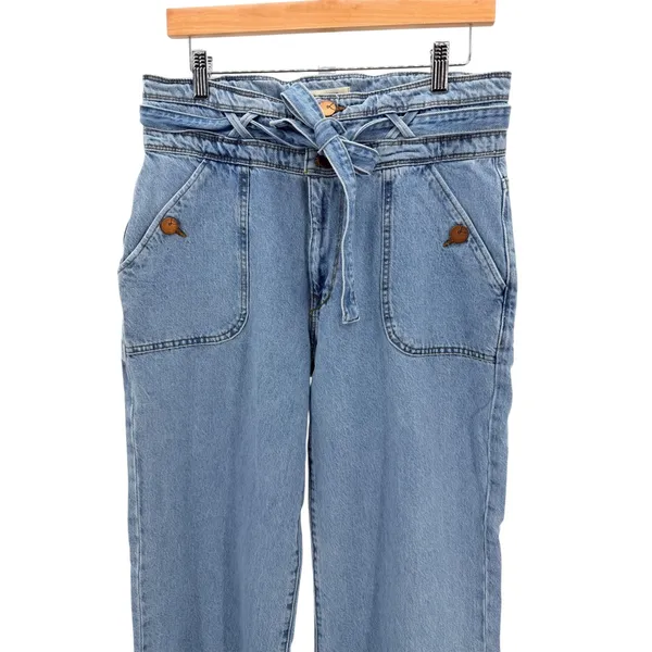 Lola Reese Jeans High Rise Wide Leg Crop Jeans‎ Light Wash Belted Womens Size 30 - Image 11