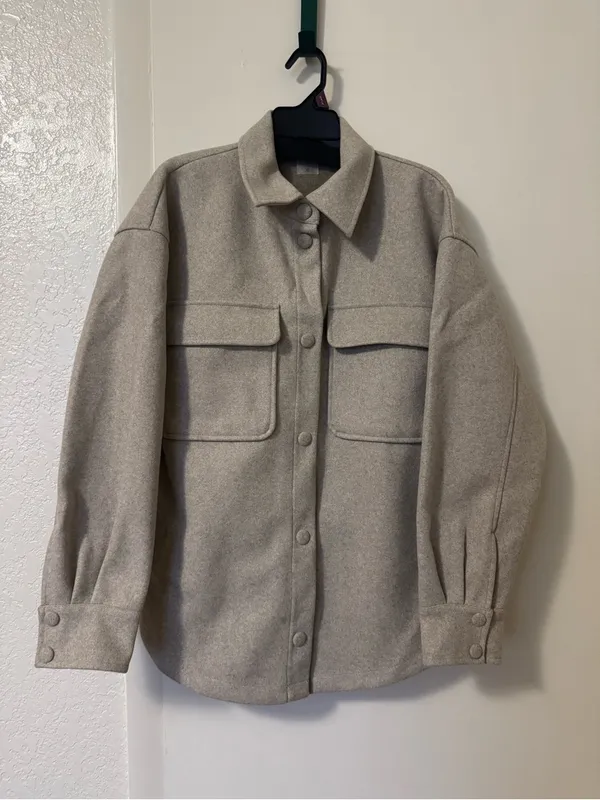 CALIA Oatmeal Heather Patch Pocket Shacket Size XL Tan - Image 2