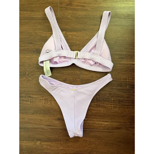 Hollister Swim Lavender Ribbed Triangle Bikini Set Purple Gold Clasp Medium - Image 6