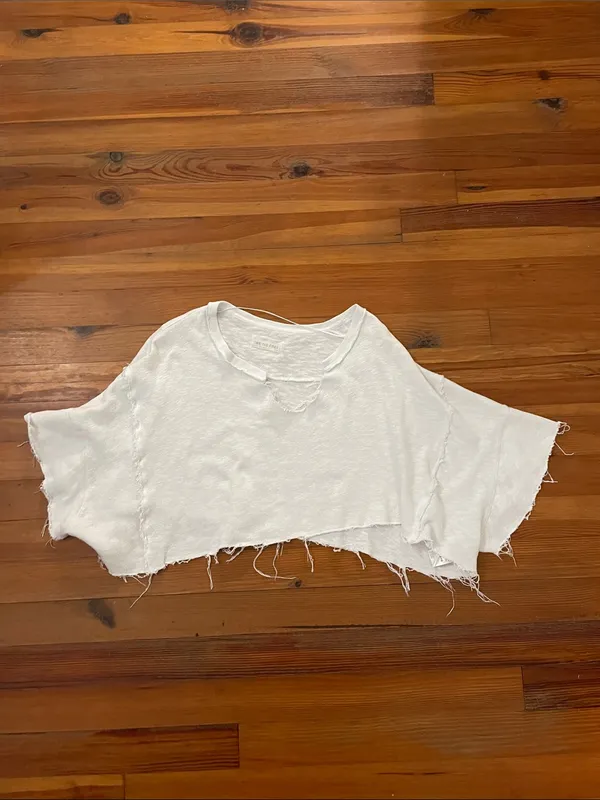 Free People We The Free Distressed Crop Knit Top White M Raw Edge OB2187895 - Image 3