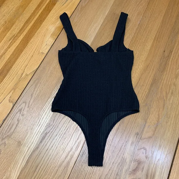 ASTR The Label Black Ribbed Underwire Sweetheart Bodysuit ACT15936‎ Womens Small - Image 4
