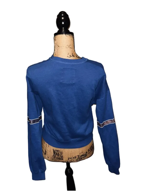Women's Hollister Crop Sweatshirt Size S Blue White Logo Crewneck - Image 2