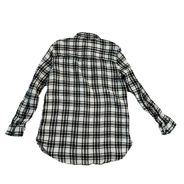 Madewell Women’s Top Medium‎ Button Up Ex Boyfriend Plaid Shirt Black White - Image 2