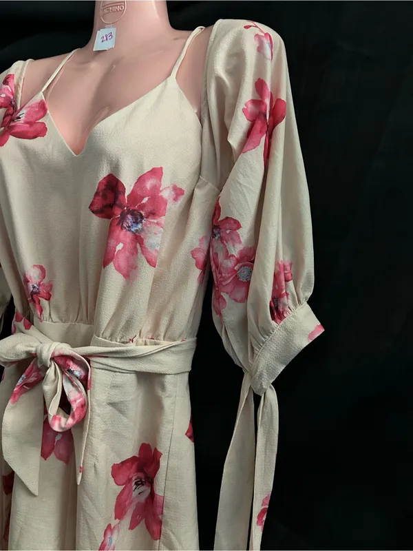 Angel Biba Floral Tie-Sleeve Cream & Pink Romper SZ 10 - Image 3