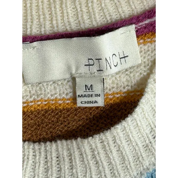 Pinch Multi-Color Striped Sweater Vest Size Medium Boho Retro Knit - Image 5
