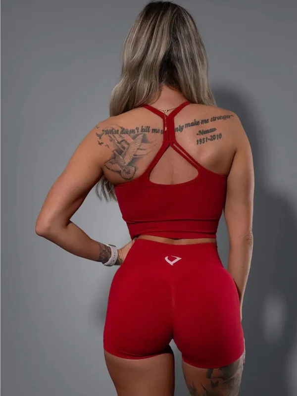 High-Waist Red Seamless Bike Shorts for Women - Image 2