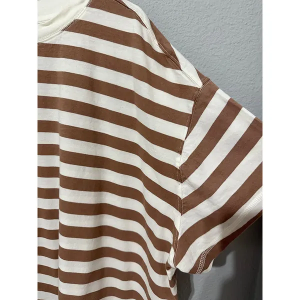 Old‎ Navy Womens T-Shirt 3X Brown White Striped Oversized Cotton Short Sleeve - Image 9