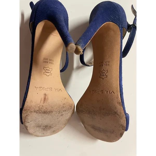 Via Spiga Navy Blue Open Toe Ankle Strap Heels Size 8.5 - Image 6