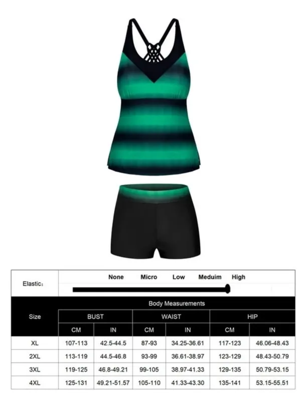 Chama Plus Size Color Block Tankini Swimsuits 2-Piece Top with Boyshorts 3XL - Image 8