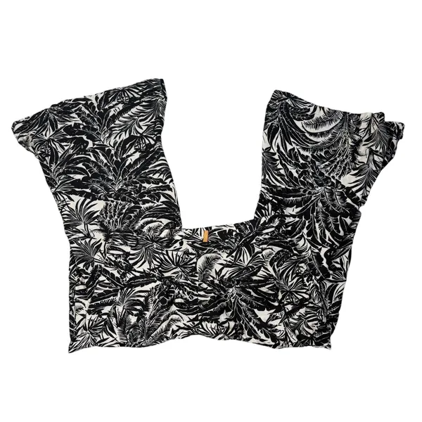 Womens M Black White Tropical Print Wide Leg Palazzo Pants Pull On Beach Resort - Image 8