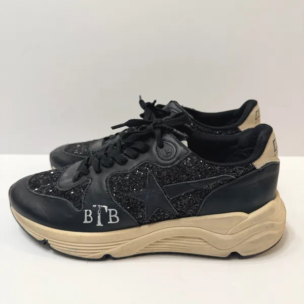 Golden Goose Running Sole Sneakers Black Glitter Leather Star Low Top IT 39 US 9 - Image 6