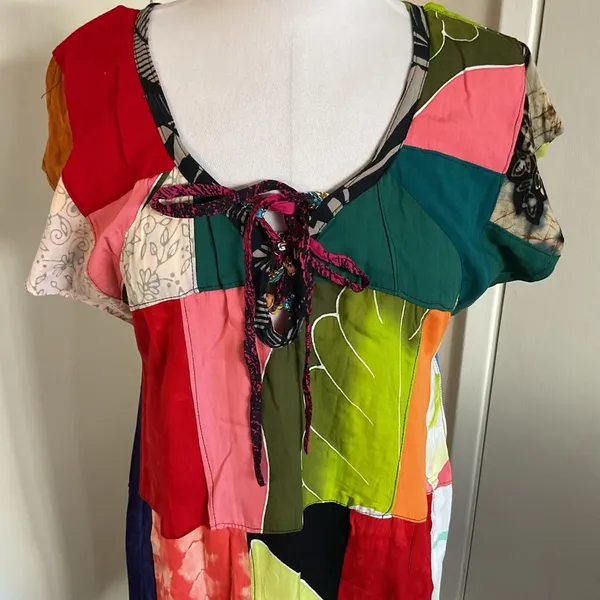 Peaceful People Multicolor Patchwork Rayon Resort Sundress S M Beach Cover Up - Image 3