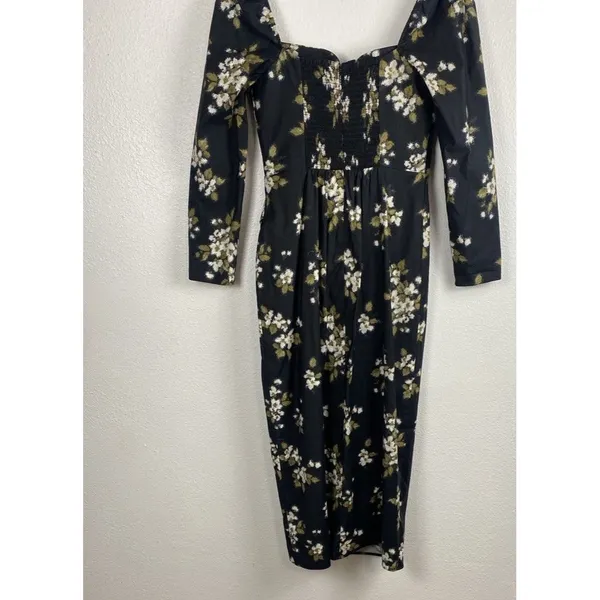 Reformation Floral Sweetheart Neck Midi Dress Long Sleeve Side Slit Size 6 - Image 9