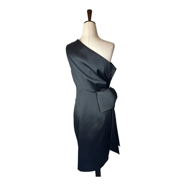 Sachin & Babi Dress Women 10 Black Satin One Shoulder Bow‎ Mini Cocktail Party - Image 3