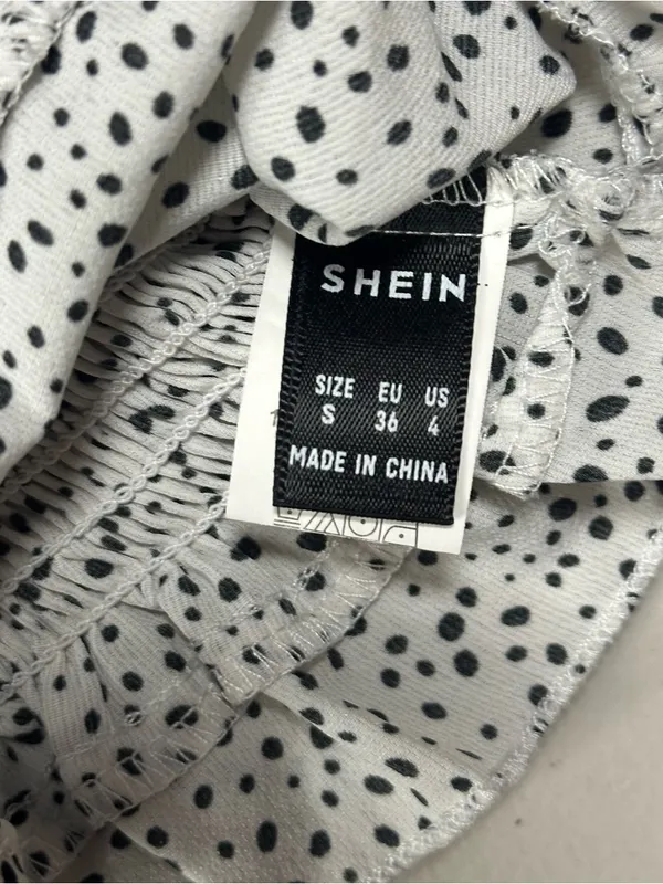SHEIN White Black Polka Dot Ruched Tie Front Puff Sleeve Crop Top Size M - Image 5