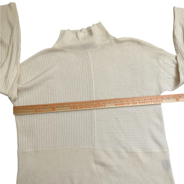Summersalt The Luxe Cashmere Wool Funnel Neck Ribbed Knit Sweater White Sand - Image 4