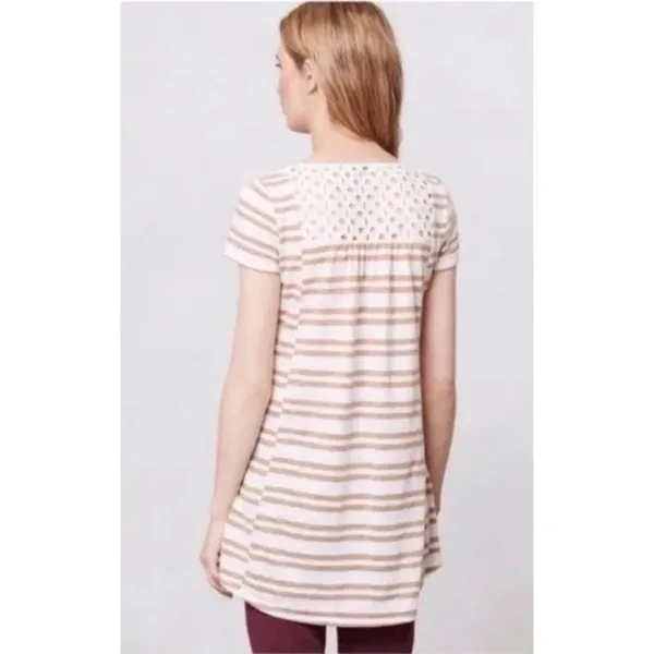 Anthropologie MEADOW RUE Marin Striped Top Smocked Knit Red White Medium - Image 8
