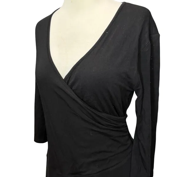 Garnet Hill Brianna Faux Wrap Knit‎ Dress Womens Size M Black Surplice Feminine - Image 3