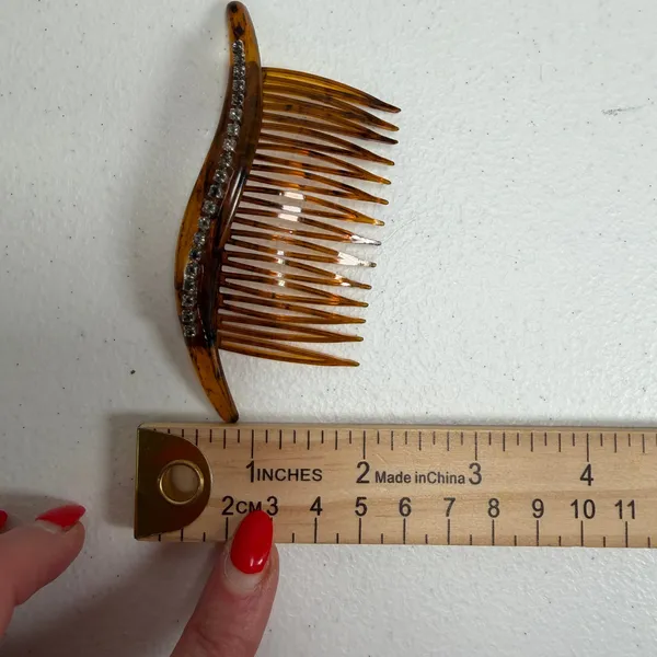 Vintage 90s Hair Comb Set Faux Tortoise Rhinestone Wave Made in USA Lot Of 2 - Image 9