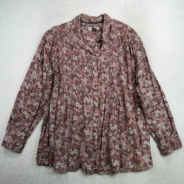 Anthropologie Pilcro L Button Down Pintuck Ditsy Floral Relaxed Top Mauve Pink - Image 3