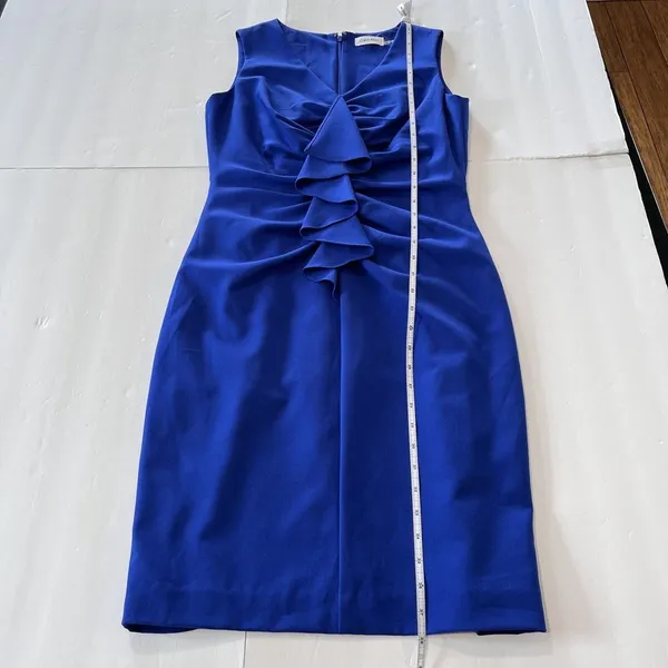 Calvin Klein Royal Blue Ruffle V Neck Sleeveless‎ Shift Dress Size 6 - Image 7