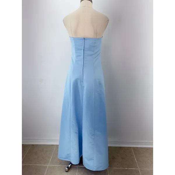 Masquerade Light Blue Satin Embroidered Strapless Floor-Length Prom Gown L - Image 7