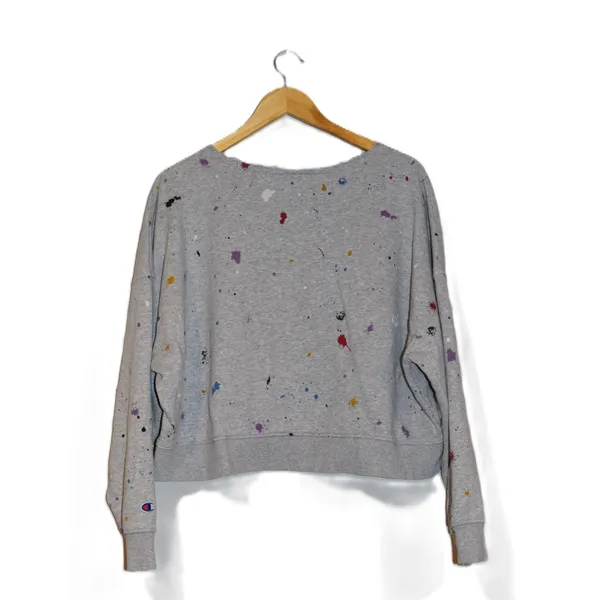 Champion‎ Womens Light Gray Paint Splatter Cropped Sweatshirt Large - Image 3