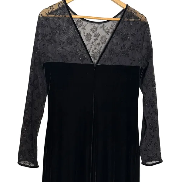 Vintage 1990s Robbie Bee Black Beaded Mesh Velvet Gothic Vampy Cocktail Dress 12 - Image 2