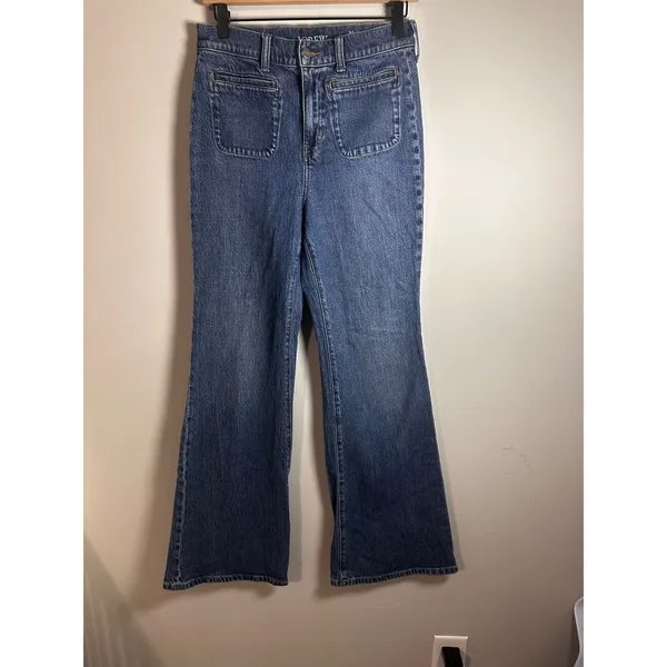 J.Crew \'96 Flare Jeans Super‎ High Rise Blue Patch Pocket RE-96-IDG 26 NWOT - Image 3