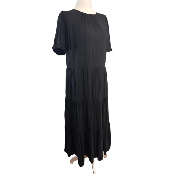 J.Crew‎ Re-Imagined Tiered Maxi Dress Womens S Black Puff Sleeve Pockets Cottage - Image 2