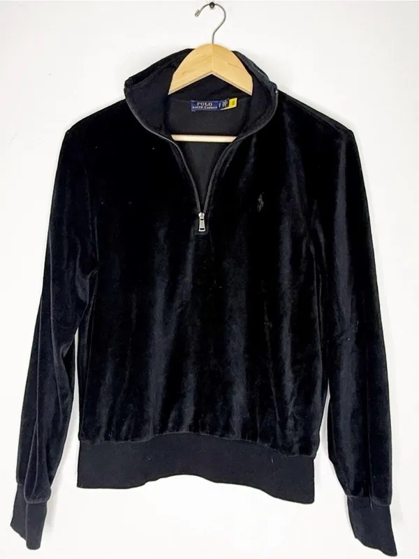 Polo Ralph Lauren Quarter Zip Pullover Black Velour Size Small - Image 4
