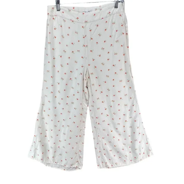 Anthropologie Feather Bone Wide Leg Talise Pants 4 Cream‎ Red Fruit Print Crop - Image 2