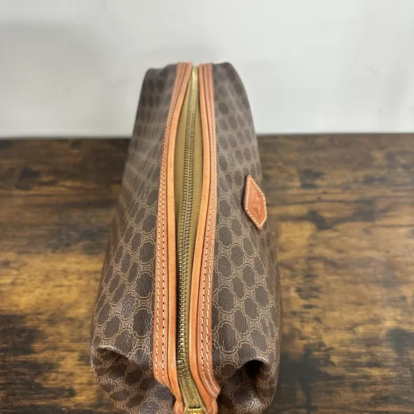 Celine Brown Macadam Toiletry Bag Made In Italy Travel Cosmetic Case Unisex - Image 4