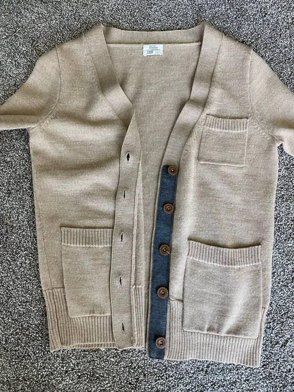 Wallace 100% Merino Wool Tan Button Front Cardigan Pockets - Image 6