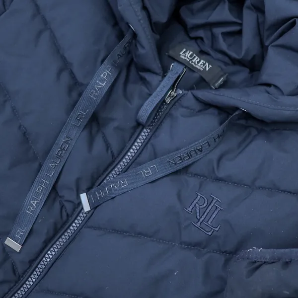 Lauren Ralph Lauren Puffer‎ Jacket Womens XS Navy Blue Chevron Quilted Hood Coat - Image 2