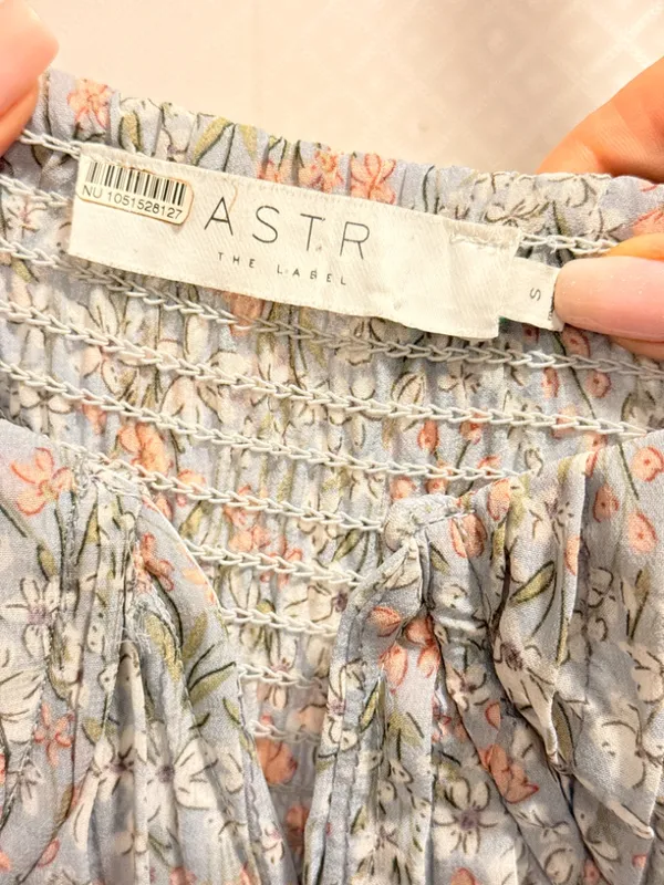 ASTR Pale Blue Floral Tiered Sweetheart Maxi Boho Dress Flutter Straps Size S - Image 7