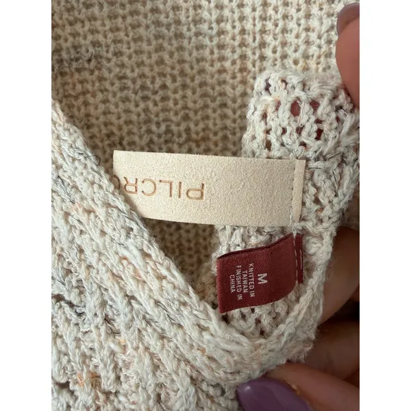PILCRO Oversized Oatmeal Marl Knit Sweater Vest Deep V-Back Strap MEDIUM - Image 11