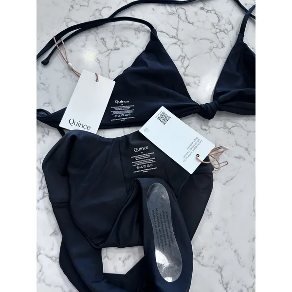 NWT Quince Black Knot Tie Bikini Top & Italian V Cut High Leg Bottom Set Medium - Image 3