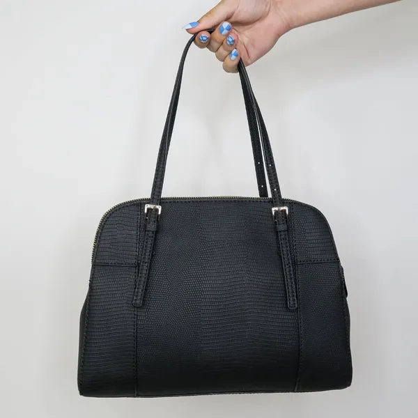 Guess Huntley Medium Cali Satchel In Black Faux Leather Alligator - Image 4