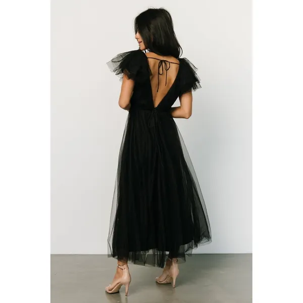 Baltic Born NWOT Anabella Tulle Dress Black Maxi Ruffle Sleeve Party‎ Evening M - Image 3