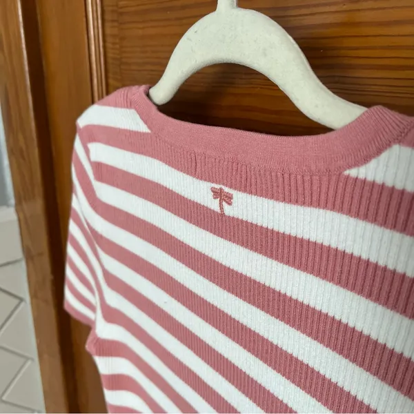 Tyler Boe Pink and White Striped Short Sleeve Ribbed Tee - Image 4