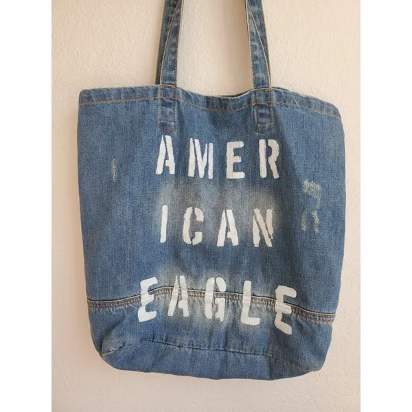 American Eagle Womens Jean Denim Bag Shoulder Tote distressed Ladies Pur… - Image 6