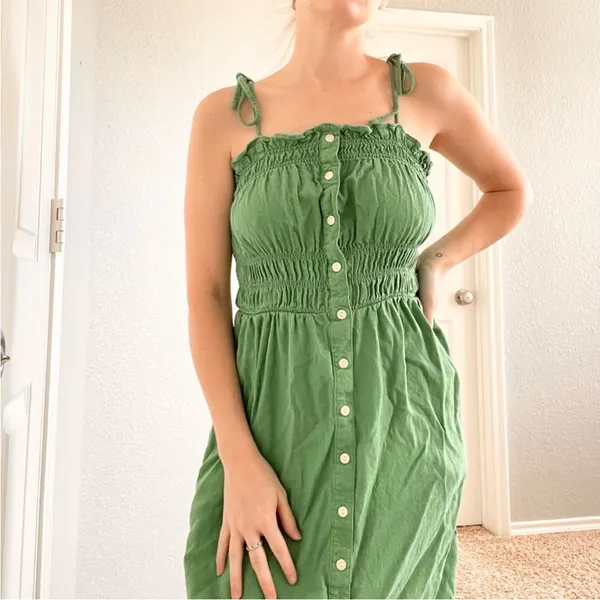 Universal Thread Green Button-Front Linen Smocked Sundress - Image 5