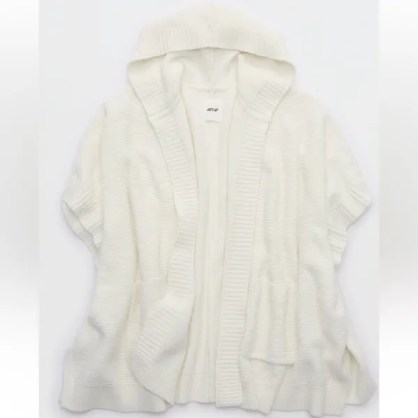 Aerie Hooded Short White Knit Sweater - Image 5