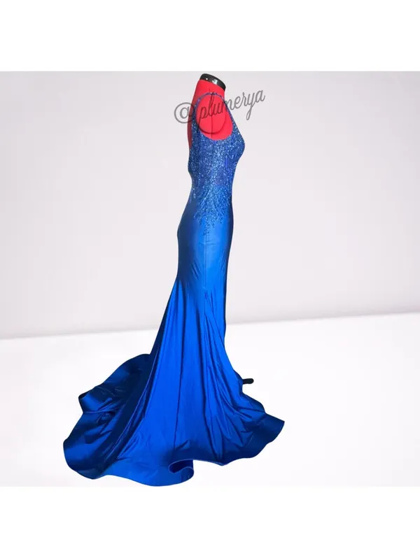 Tiffany Designs Womens Mermaid Prom Formal Sequin Royal Blue Beaded Dress Size 2 - Image 5