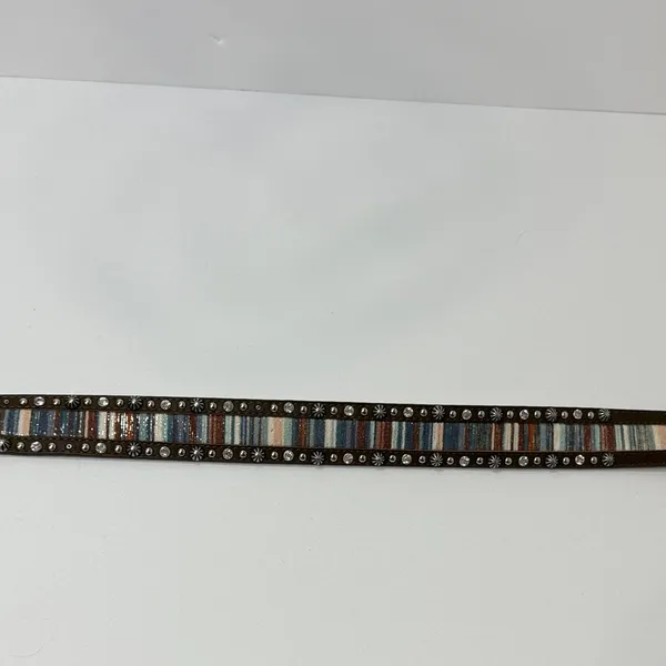 Studded Multicolor Leather Belt with Silver Buckle Brown - Image 5