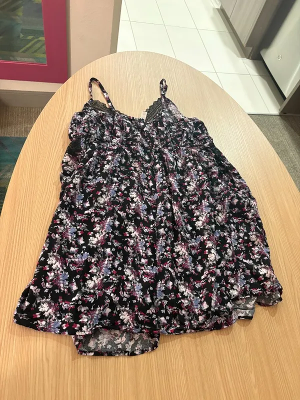 Sleep By Cacique Short Nightgown 18/20 Black Floral Print Lace Trim Inlay Rayon - Image 3