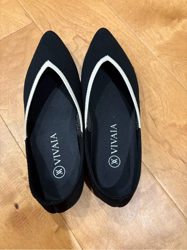 VIVAIA knit pointed-toe flats shoes black white contrast sz 38 7.5 - Image 4